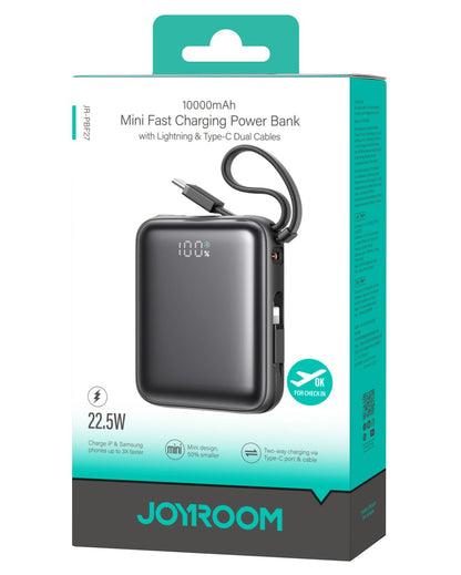 Ulkoinen akku Joyroom JR-PBF27, 10000mAh, 22.5W, QC + PD, 1 x Lightning - 2 x USB-C, Musta