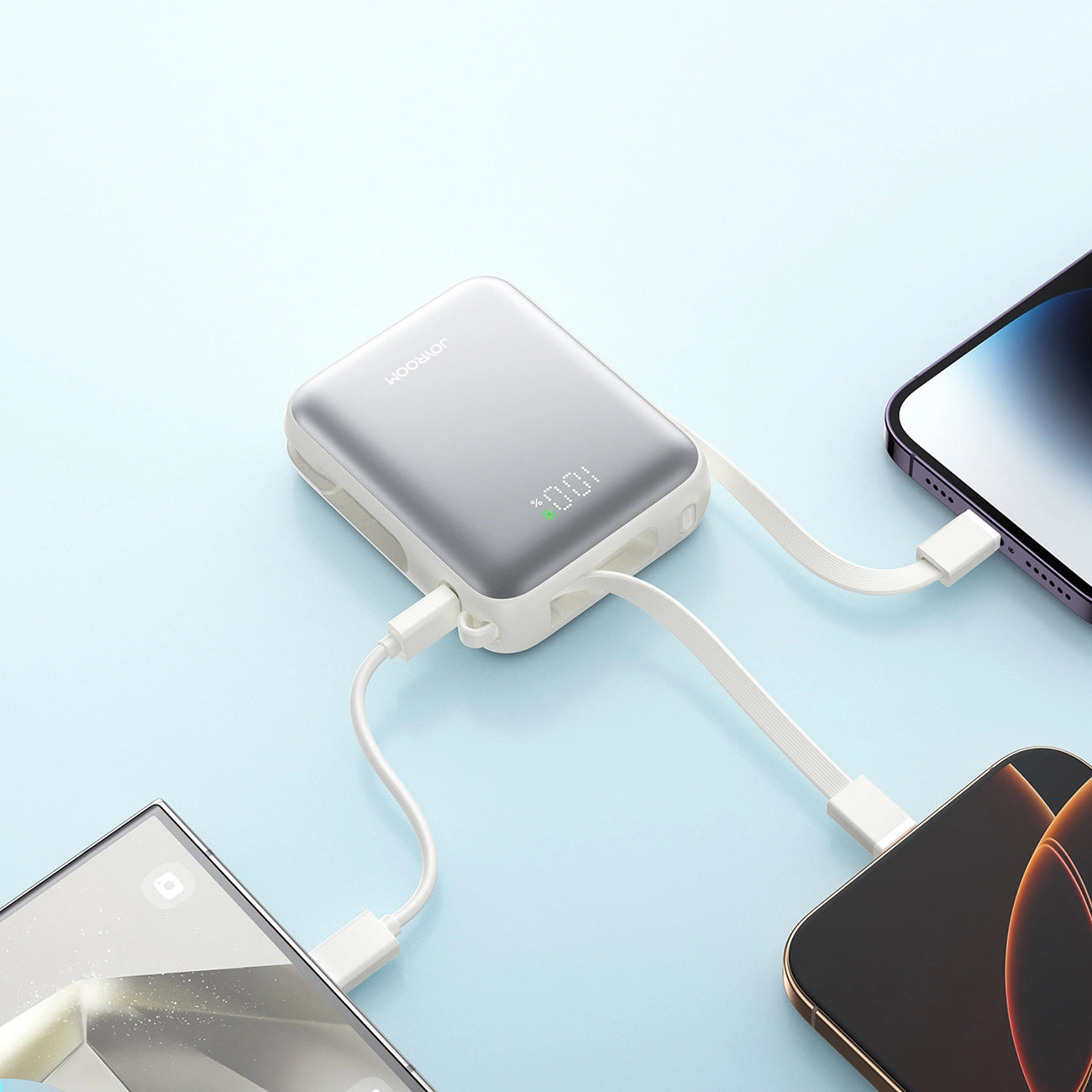 Ulkoinen akku Joyroom JR-PBF27, 10000mAh, 22.5W, PD, 1 x Lightning - 2 x USB-C, Valkoinen