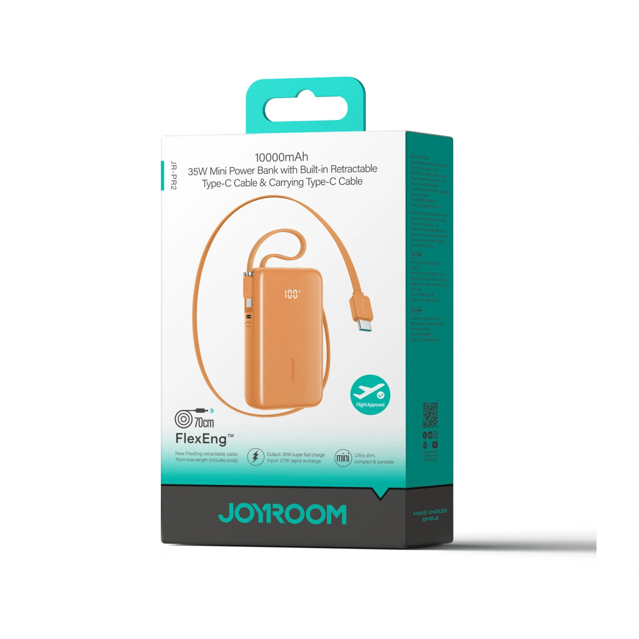 Joyroom JR-PR2 Ulkoinen Akku, 10000mAh, 35W, PD, 3 x USB-C, Oranssi
