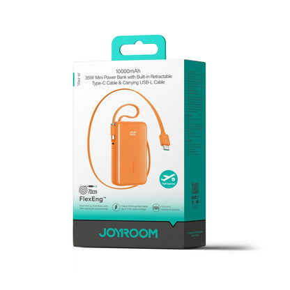 Joyroom JR-PR2L ulkoinen akku, 10000mAh, 35W, QC + PD, 1 x Lightning - 2 x USB-C, Oranssi