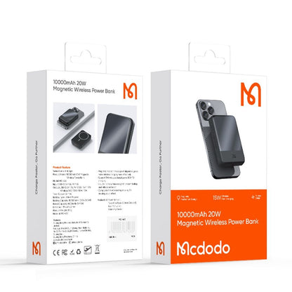 Langaton ulkoinen akku McDodo MC-4261 Ambilight, 10000mAh, 20W, PD + FQI, 1 x QI - 1 x USB-C, Musta