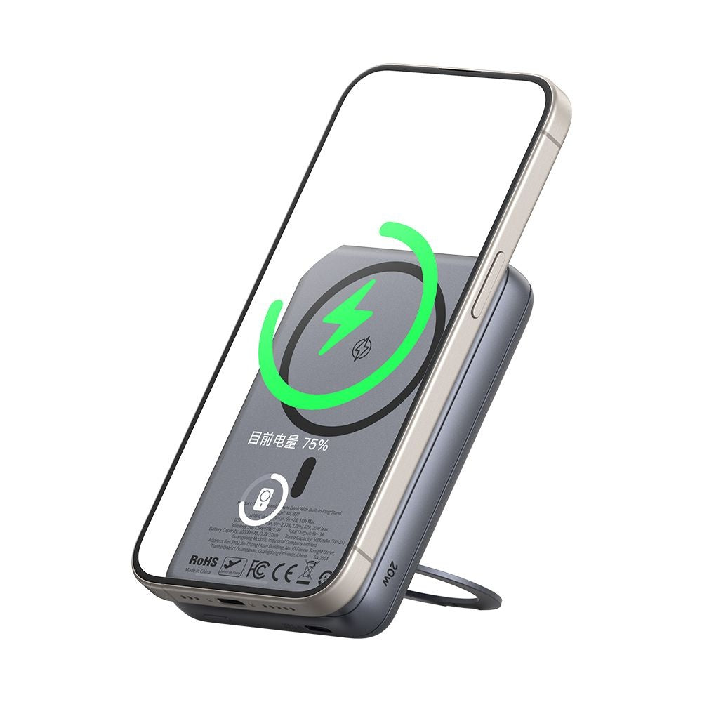 McDodo MC-8371 Meta Wireless External Battery, 10000mAh, 20W, PD + FQI, 1 x QI - 1 x USB-C, Grey