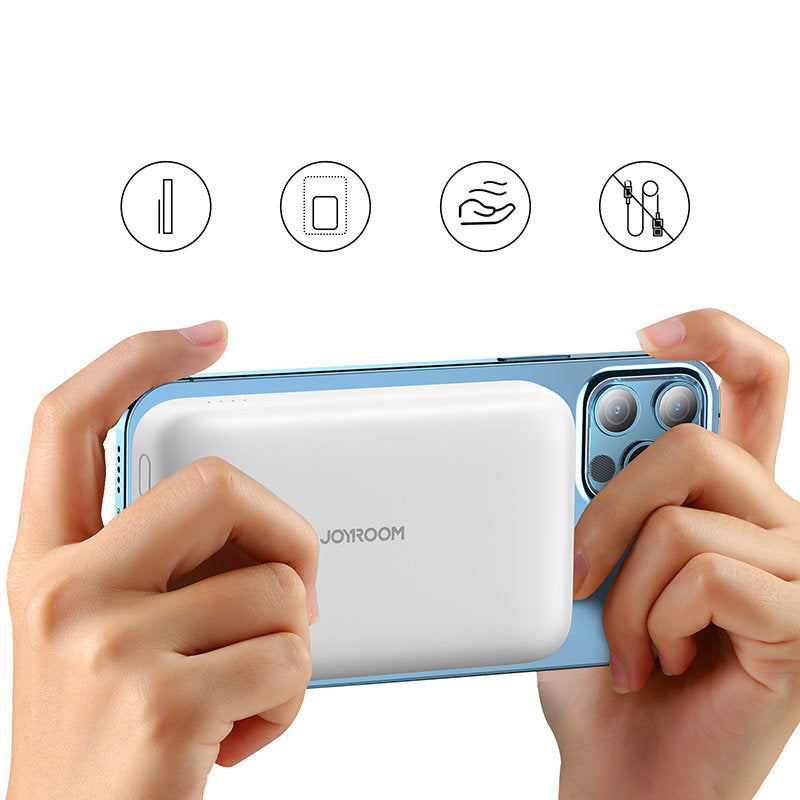Langaton ulkoinen akku Joyroom JR-W020, 10000mAh, 20W, QC + PD + FQI, 1 x QI - 1 x USB-A - 1 x USB-C, Valkoinen