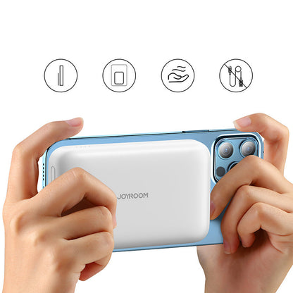 Langaton ulkoinen akku Joyroom JR-W020, 10000mAh, 20W, QC + PD + FQI, 1 x QI - 1 x USB-A - 1 x USB-C, Valkoinen
