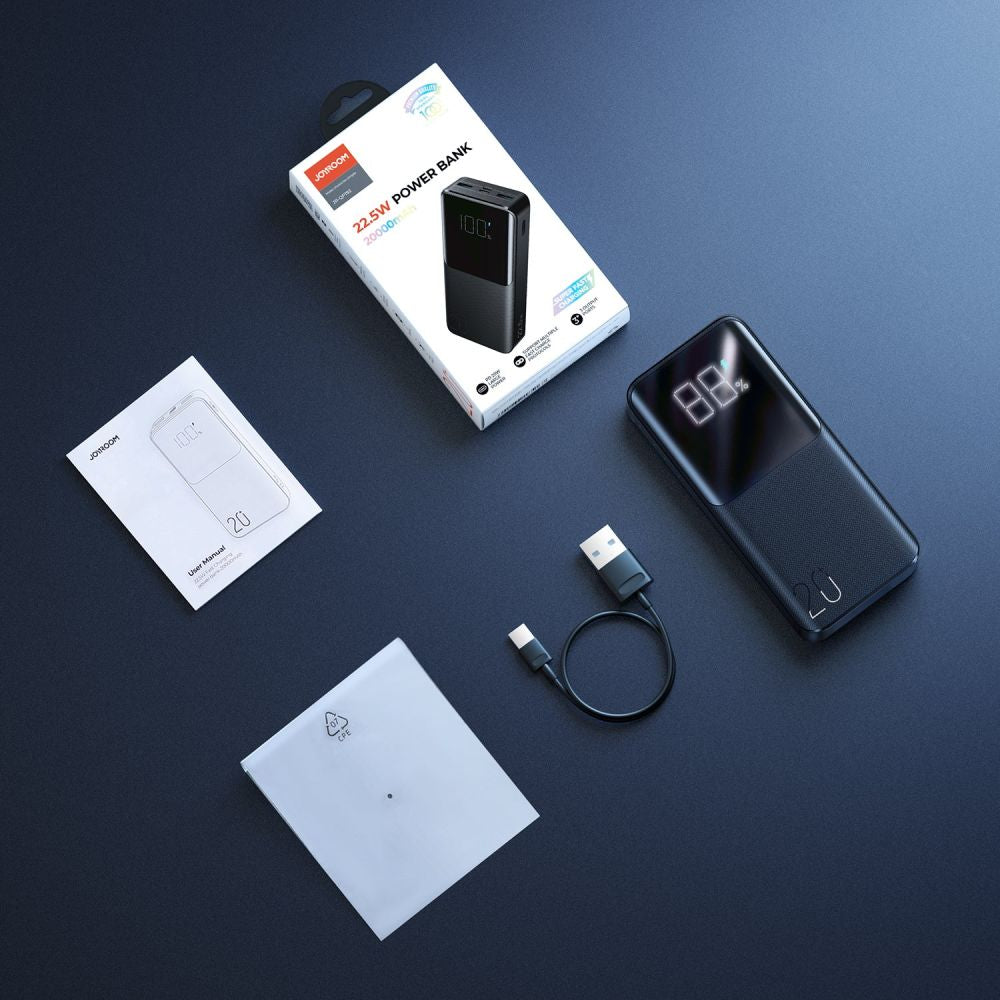 Joyroomin ulkoinen akku, 20000mAh, 22.5W, QC + PD, 1 x USB-C - 2 x USB-A, Musta JR-QP192