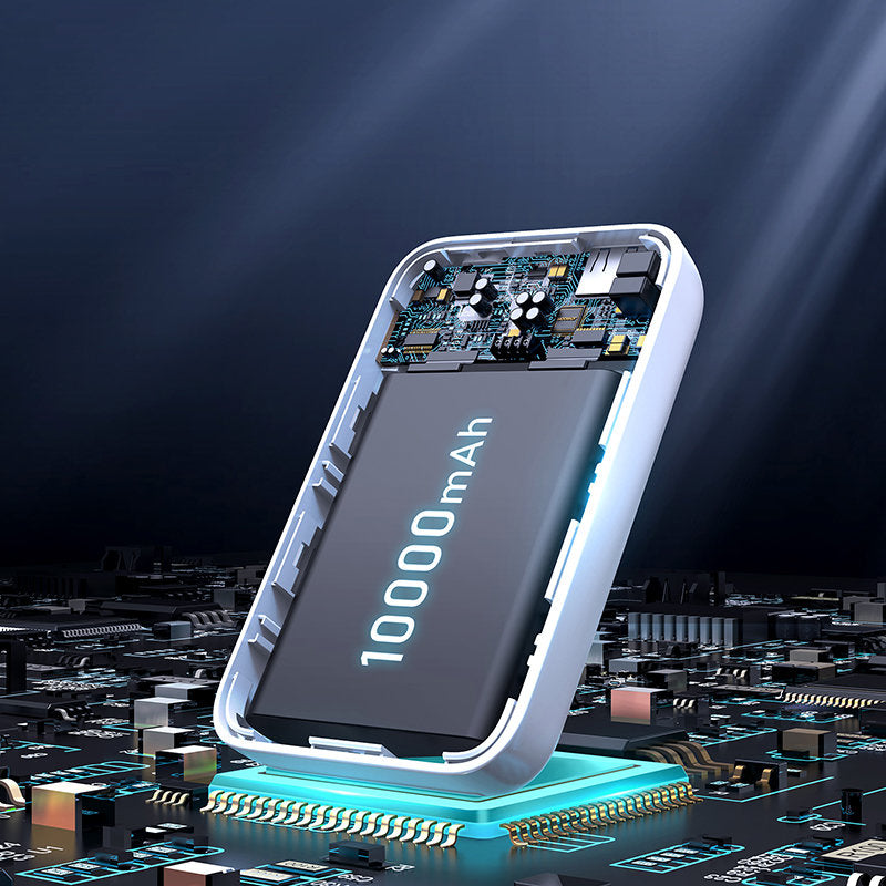 Langaton ulkoinen akku Joyroom JR-W020, 10000mAh, 20W, QC + PD + FQI, 1 x QI - 1 x USB-A - 1 x USB-C, Valkoinen