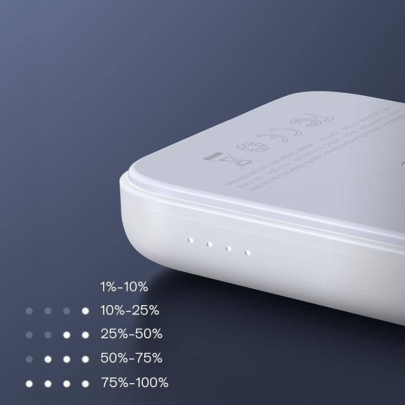Langaton ulkoinen akku Joyroom JR-W020, 10000mAh, 20W, QC + PD + FQI, 1 x QI - 1 x USB-A - 1 x USB-C, Valkoinen