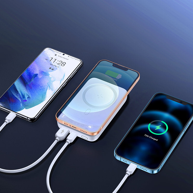 Langaton ulkoinen akku Joyroom JR-W020, 10000mAh, 20W, QC + PD + FQI, 1 x QI - 1 x USB-A - 1 x USB-C, Valkoinen