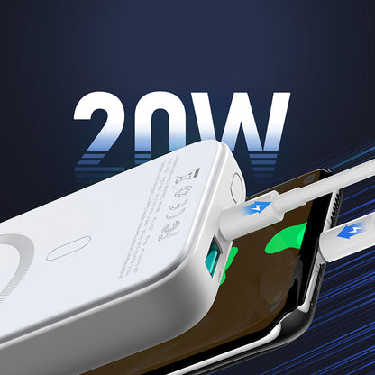Langaton ulkoinen akku Joyroom JR-W020, 10000mAh, 20W, QC + PD + FQI, 1 x QI - 1 x USB-A - 1 x USB-C, Valkoinen
