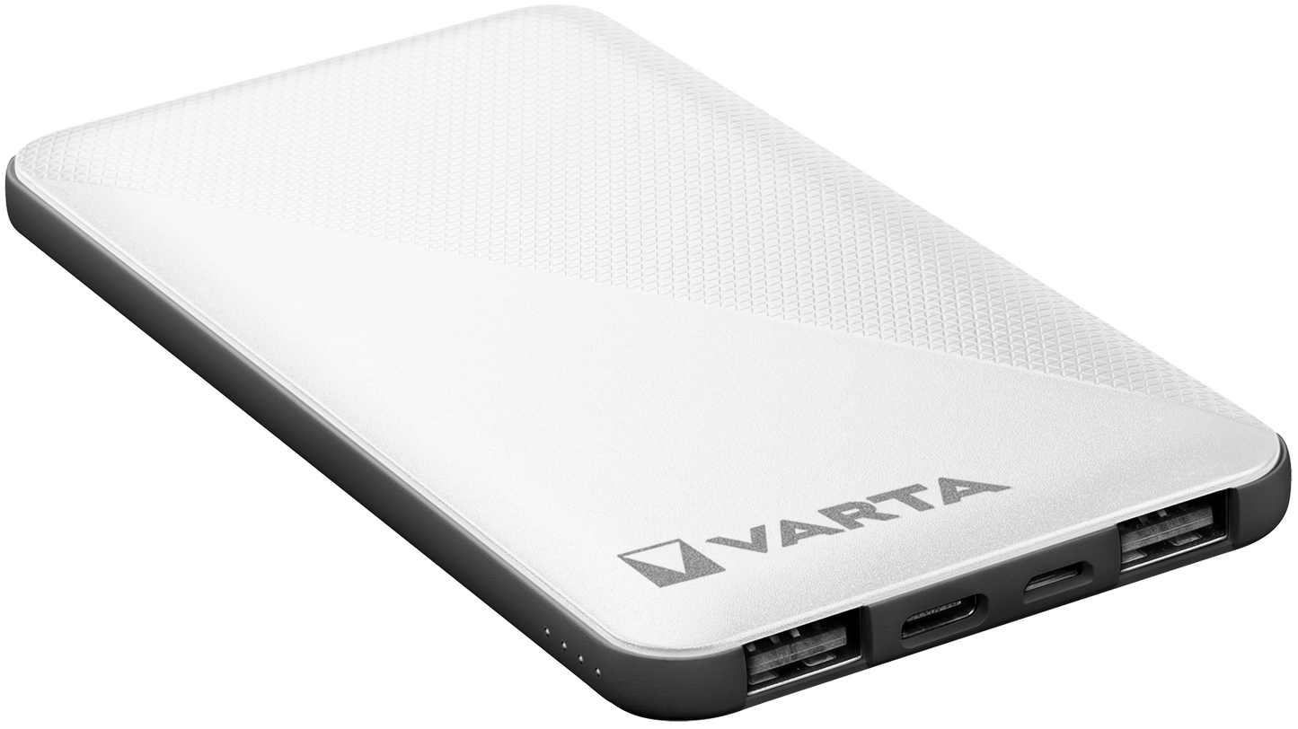Varta Energy ulkoinen akku, 5000mAh, 15W, 2 x USB-A - 1 x USB-C, valkoinen