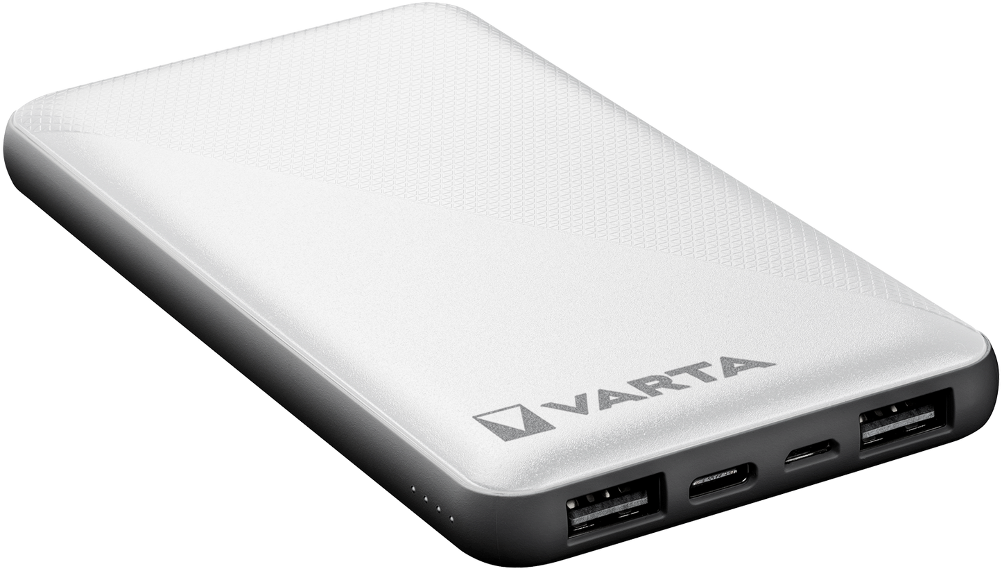 Varta Energy ulkoinen akku, 10000mAh, 15W, 2 x USB-A - 1 x USB-C, valkoinen