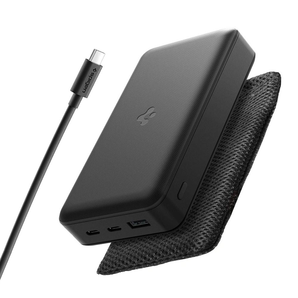 Spigen Ulkoinen Akku, 30000mAh, 30W, QC + PD, 1 x USB-A - 2 x USB-C, Musta