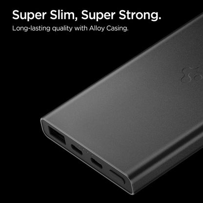 Spigen Essential Ulkoinen Akku, 10000mAh, 22.5W, QC + PD, 1 x USB-A - 2 x USB-C, Musta