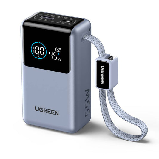 UGREEN Nexode Pro PB727 External Battery (75701B), 10000mAh, 55W, QC + PD, 1 x USB-A - 2 x USB-C, Gray