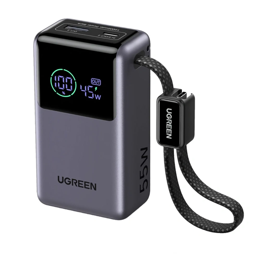 UGREEN Nexode Pro PB727 (85301B) ulkoinen akku, 10000mAh, 55W, QC + PD, 1 x USB-A - 2 x USB-C, harmaa