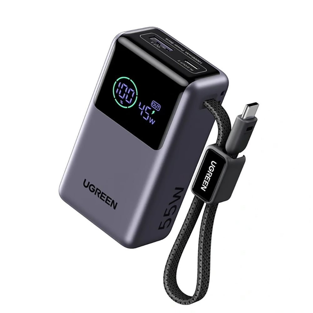 UGREEN Nexode Pro PB727 (85301B) ulkoinen akku, 10000mAh, 55W, QC + PD, 1 x USB-A - 2 x USB-C, harmaa
