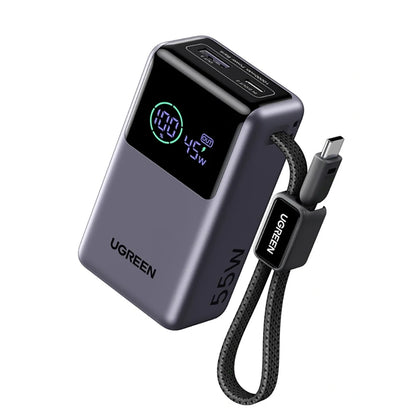 UGREEN Nexode Pro PB727 (85301B) ulkoinen akku, 10000mAh, 55W, QC + PD, 1 x USB-A - 2 x USB-C, harmaa