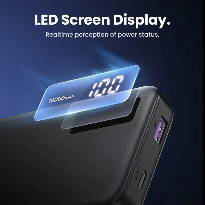 UGREEN PB311 Ulkoinen Akku, 10000mAh, 22.5W, QC + PD, 1 x USB-C - 2 x USB-A, Musta