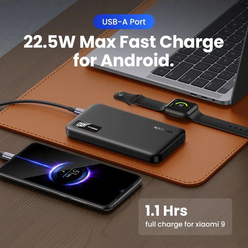 UGREEN PB311 Ulkoinen akku, 10000mAh, 22,5W, QC + PD, 1 x USB-C - 2 x USB-A, musta