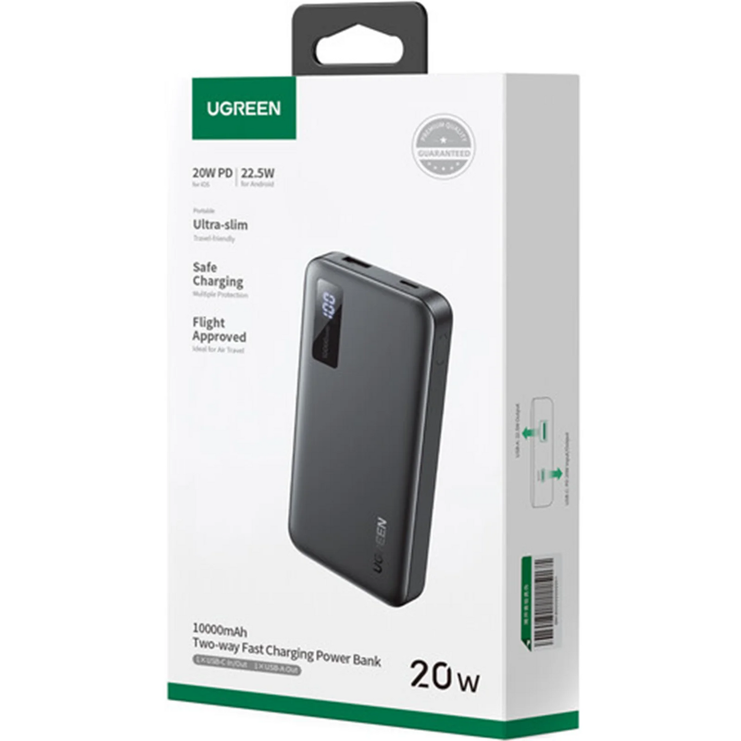 UGREEN PB311 Ulkoinen Akku, 10000mAh, 22.5W, QC + PD, 1 x USB-C - 2 x USB-A, Musta