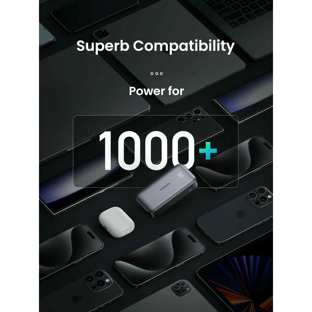 UGREEN PB502 Ulkoinen Akku, 10000mAh, 30W, QC + PD, 1 x USB-A - 1 x USB-C, Harmaa