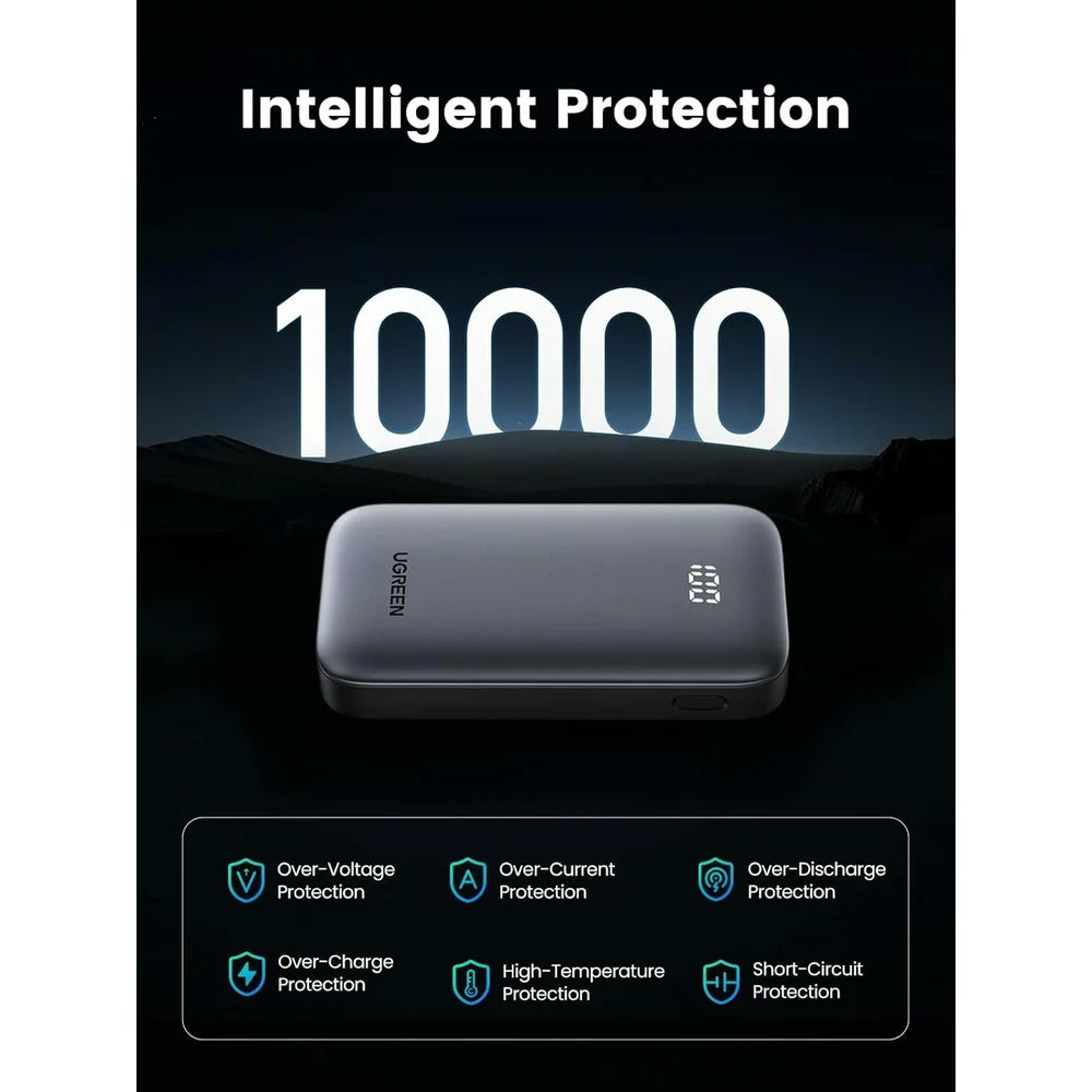 UGREEN PB502 Ulkoinen Akku, 10000mAh, 30W, QC + PD, 1 x USB-A - 1 x USB-C, Harmaa