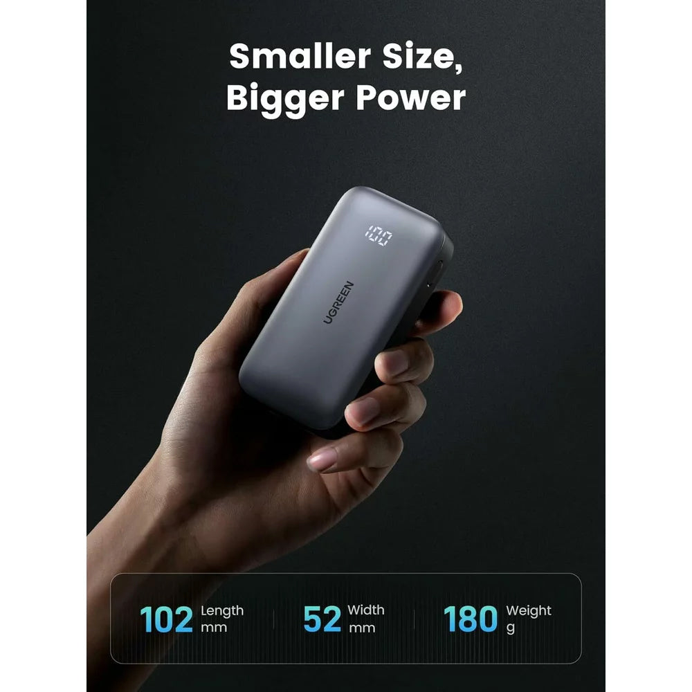 UGREEN PB502 Ulkoinen Akku, 10000mAh, 30W, QC + PD, 1 x USB-A - 1 x USB-C, Harmaa