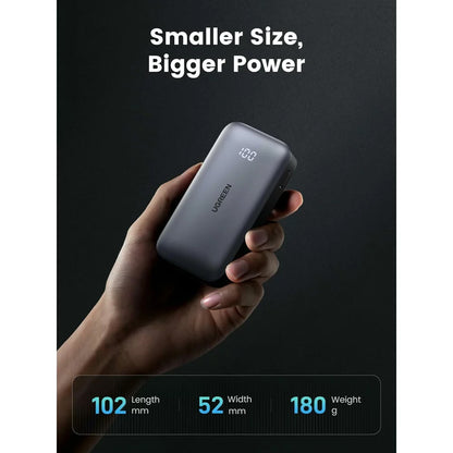 UGREEN PB502 Ulkoinen Akku, 10000mAh, 30W, QC + PD, 1 x USB-A - 1 x USB-C, Harmaa