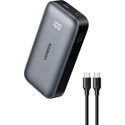 UGREEN PB502 Ulkoinen Akku, 10000mAh, 30W, QC + PD, 1 x USB-A - 1 x USB-C, Harmaa