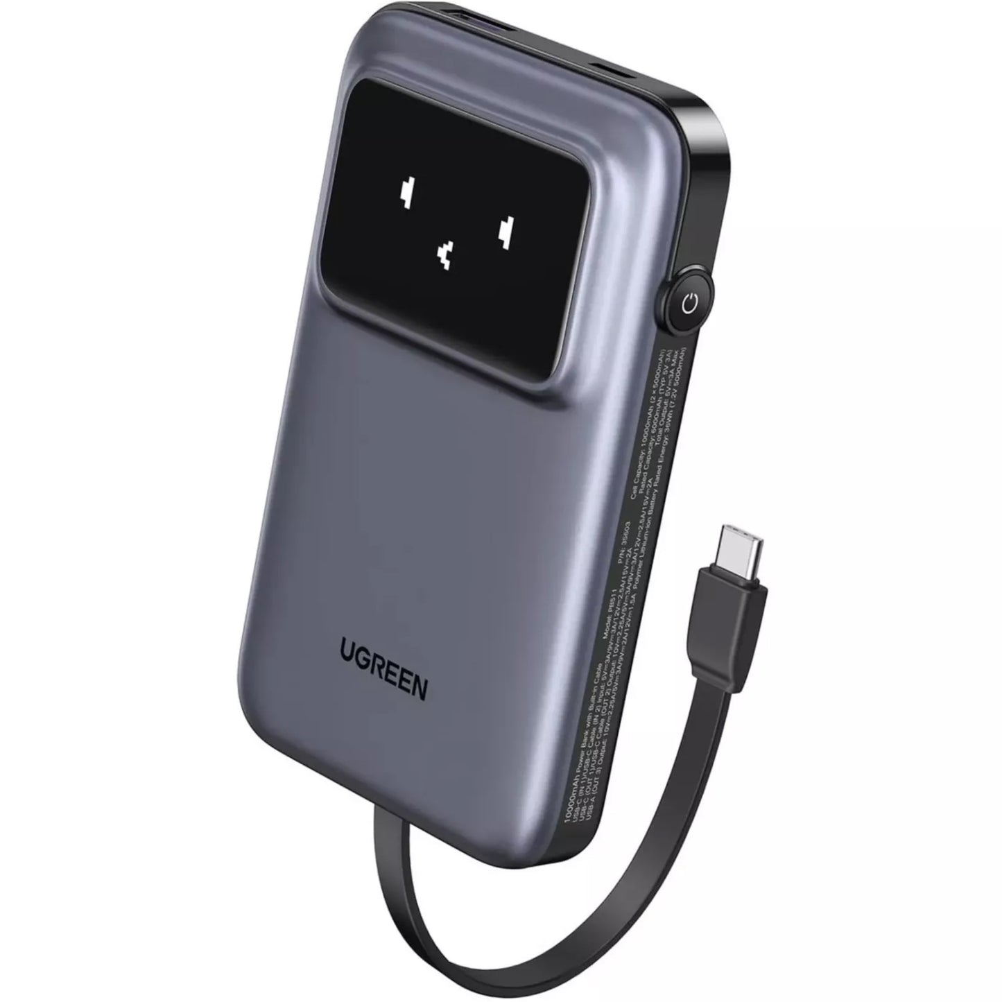 UGREEN PB511 Uno Ulkoinen Akku, 10000mAh, 30W, QC + PD, 1 x USB-A - 2 x USB-C, Harmaa