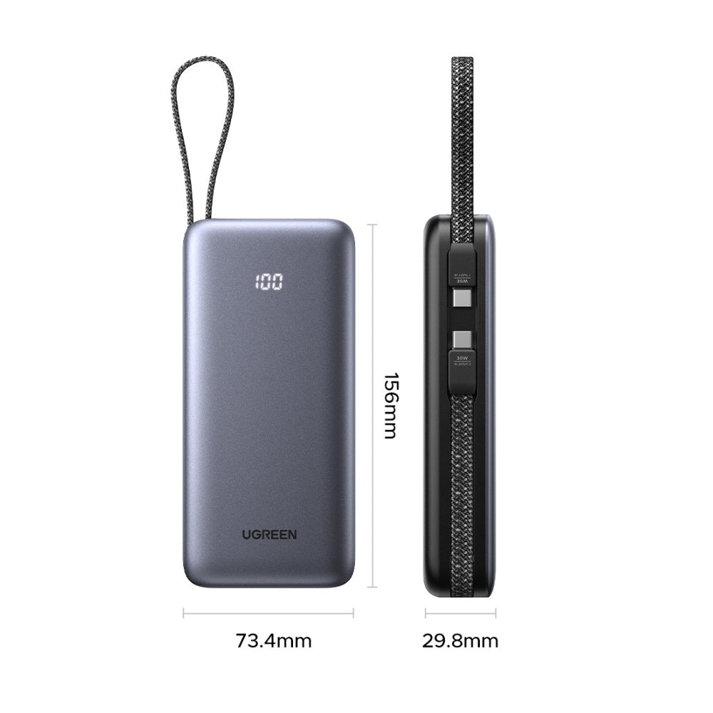 UGREEN PB528 (55985B) Ulkoinen Akku, 20000mAh, 30W, QC + PD, 1 x USB-A - 3 x USB-C, Harmaa