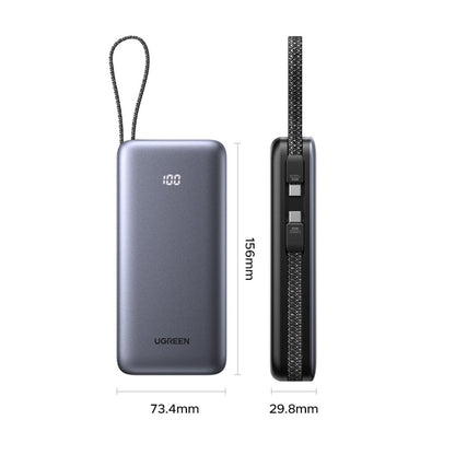 UGREEN PB528 (55985B) Ulkoinen Akku, 20000mAh, 30W, QC + PD, 1 x USB-A - 3 x USB-C, Harmaa
