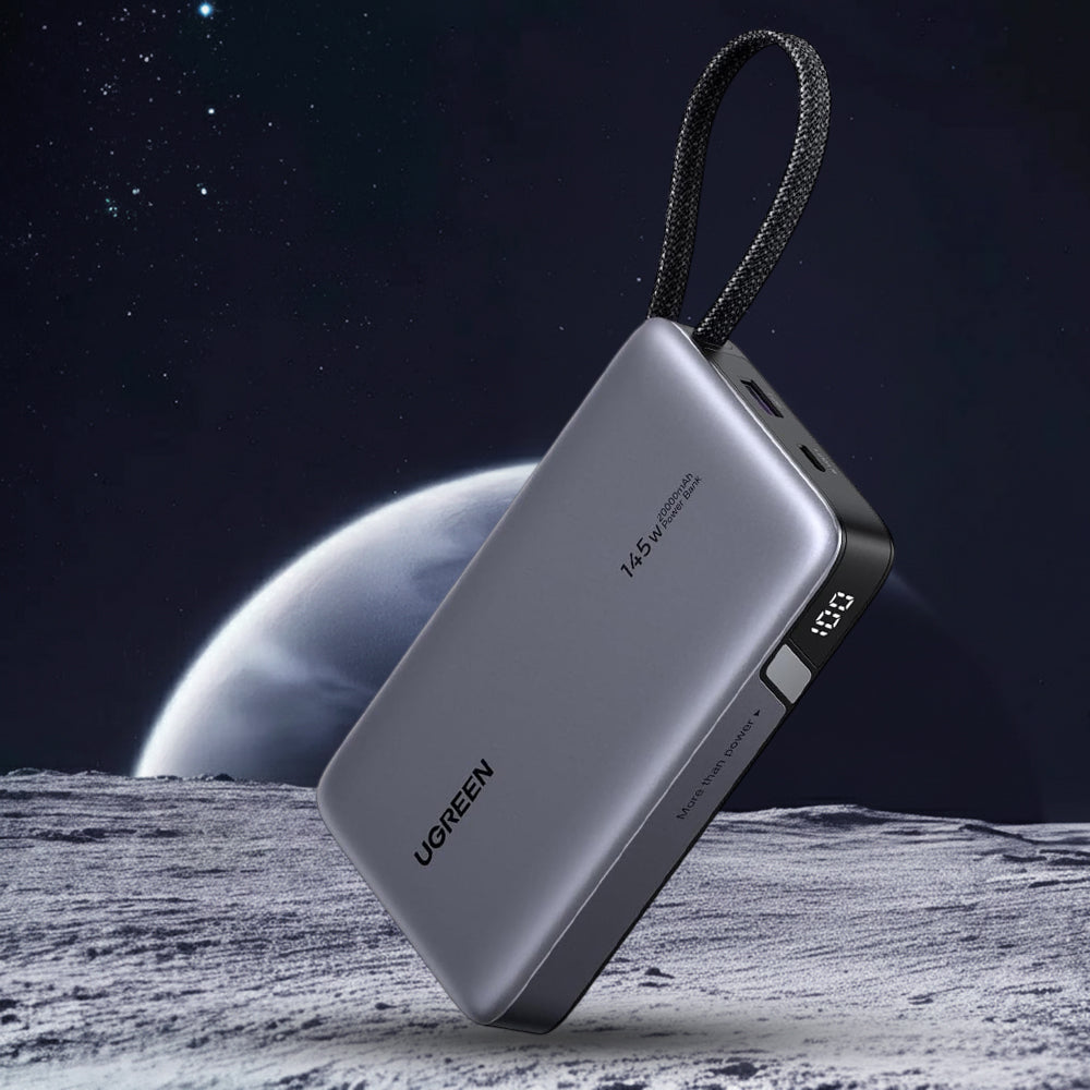 UGREEN PB551 (55992B) Ulkoinen Akku, 20000mAh, 145W, QC + PD, 1 x USB-A - 2 x USB-C, Harmaa