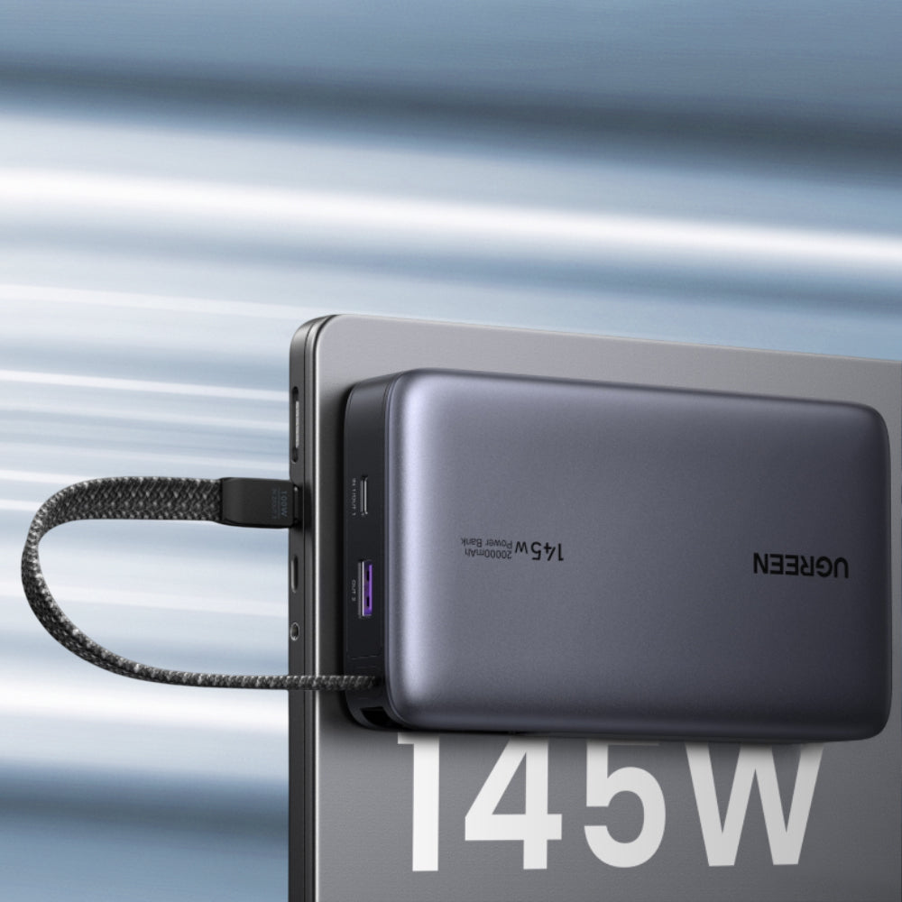 UGREEN PB551 (55992B) Ulkoinen Akku, 20000mAh, 145W, QC + PD, 1 x USB-A - 2 x USB-C, Harmaa