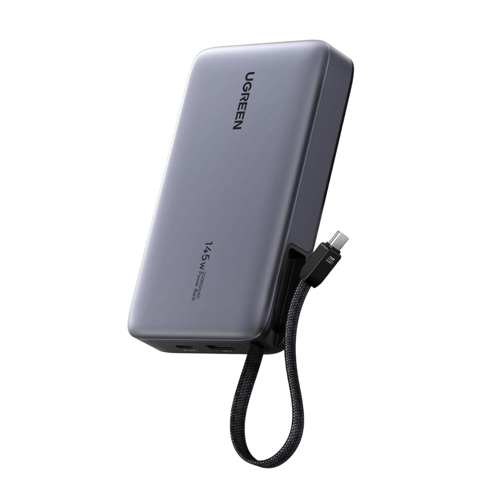 UGREEN PB551 (55992) ulkoinen akku, 20000mAh, 145W, QC + PD, 1 x USB-A - 2 x USB-C, Harmaa