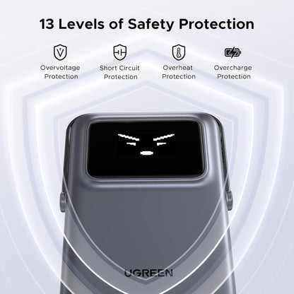UGREEN PB572 Uno langaton ulkoinen akku, 10000mAh, 20W, PD + FQI, 1 x QI - 1 x USB-C, Harmaa