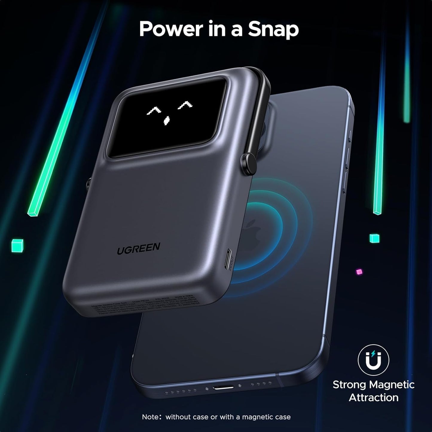 UGREEN PB572 Uno langaton ulkoinen akku, 10000mAh, 20W, PD + FQI, 1 x QI - 1 x USB-C, Harmaa