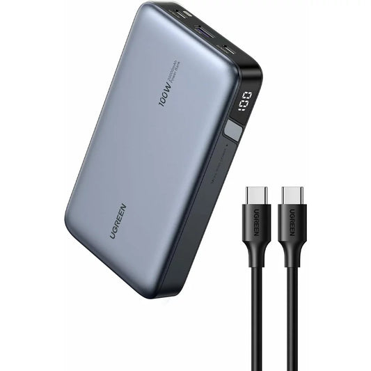 UGREEN PB720 Nexode Ulkoinen Akku, 20000mAh, 100W, QC + PD, 1 x USB-A - 2 x USB-C, Harmaa, Uudelleensuljettu