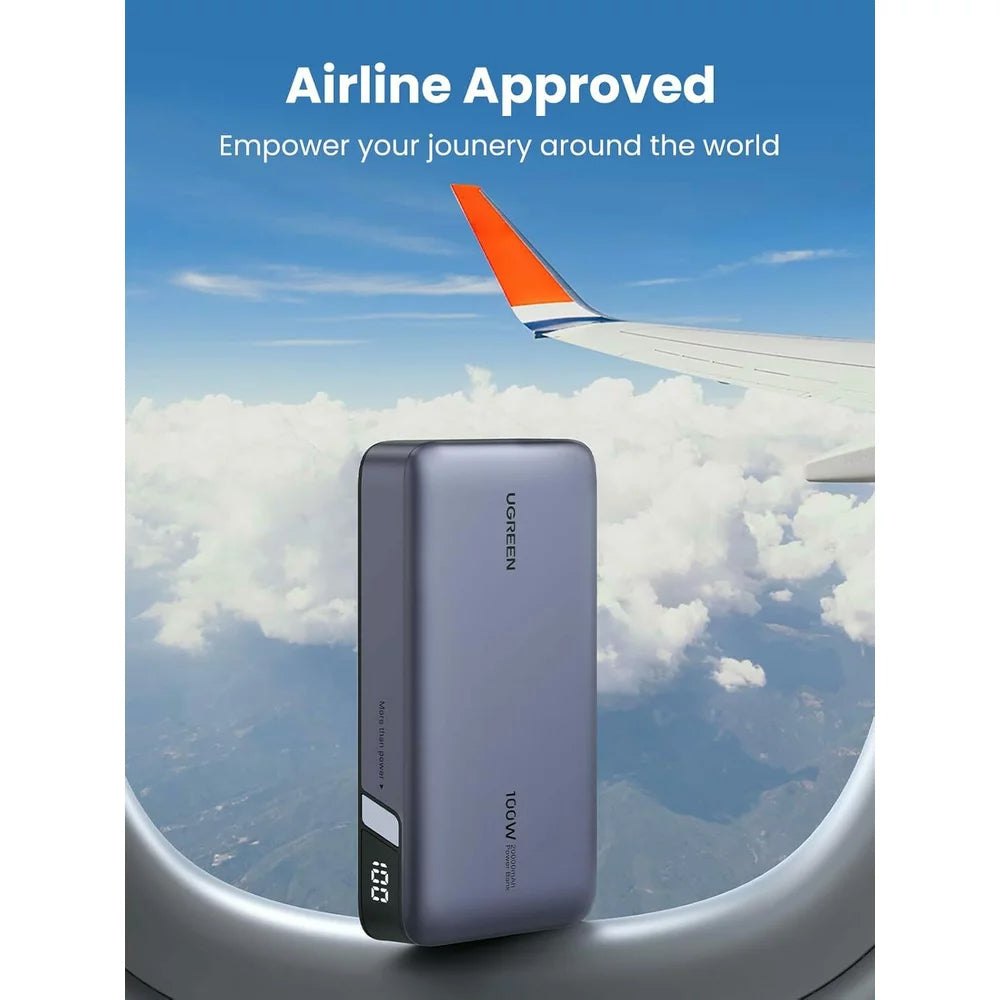 UGREEN PB720 Nexode External Battery, 20000mAh, 100W, QC + PD, 1 x USB-A - 2 x USB-C, Gray