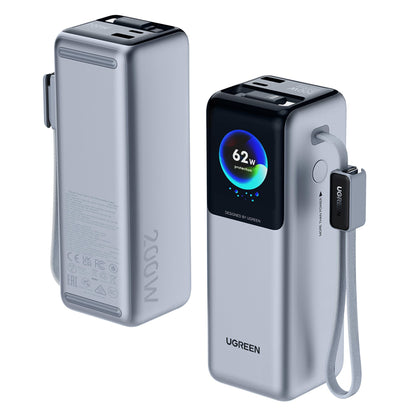 UGREEN PB728 External Battery (75702B), 25000mAh, 200W, QC + PD, 1 x USB-A - 3 x USB-C, Gray