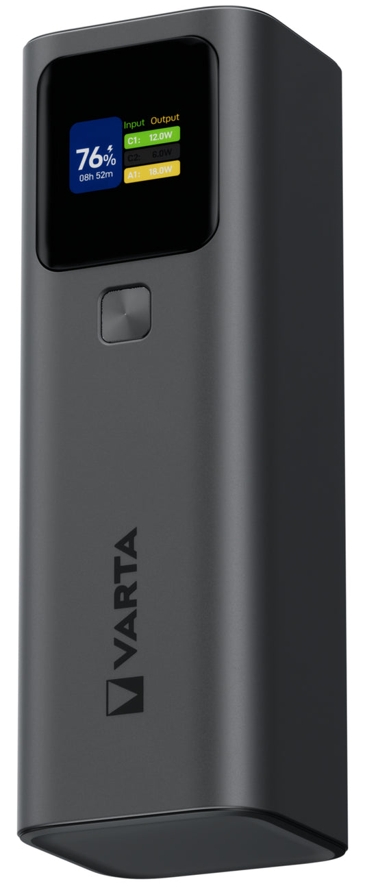 Varta High Speed Ulkoinen Akku, 27000mAh, 140W, QC + PD, 1 x USB-A - 2 x USB-C, Musta