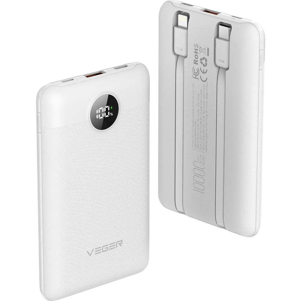 Ulkoinen akku Veger C11C, 10000mAh, 22.5W, QC + PD, 1 x Lightning - 1 x USB-A - 2 x USB-C, Valkoinen