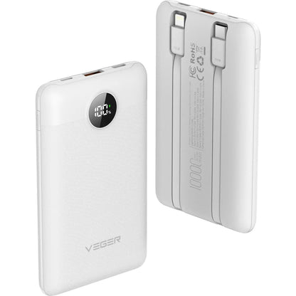 Ulkoinen akku Veger C11C, 10000mAh, 22.5W, QC + PD, 1 x Lightning - 1 x USB-A - 2 x USB-C, Valkoinen