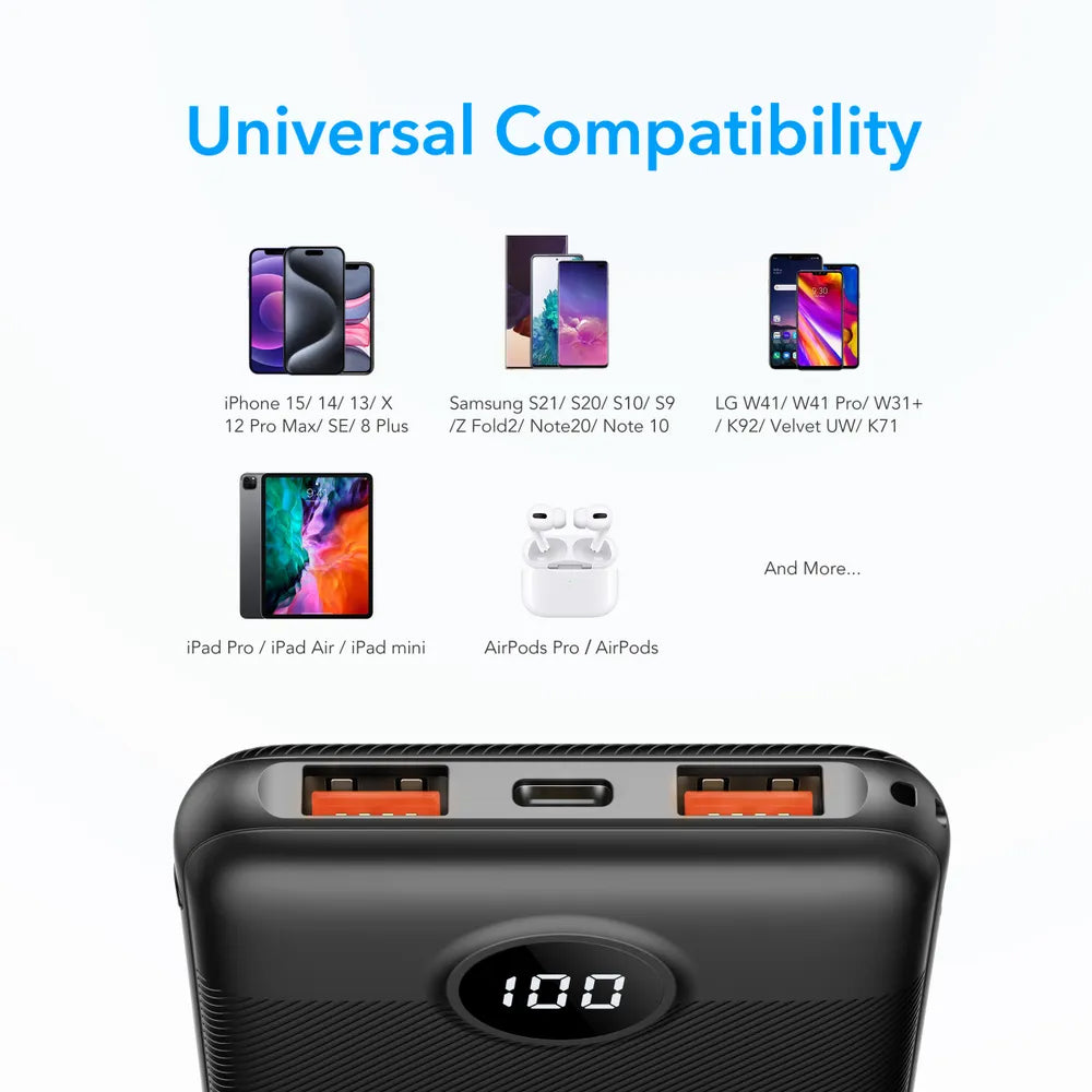 Ulkoinen akku Veger L10S, 10000mAh, 20W, QC + PD, 1 x USB-C - 2 x USB-A, Musta