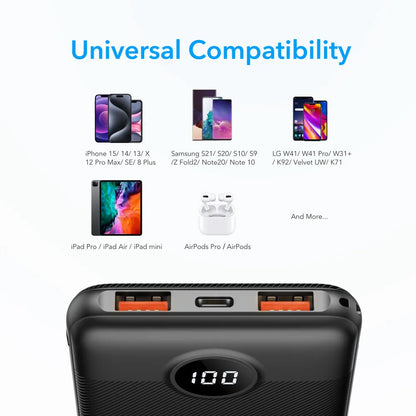 Ulkoinen akku Veger L10S, 10000mAh, 20W, QC + PD, 1 x USB-C - 2 x USB-A, Musta