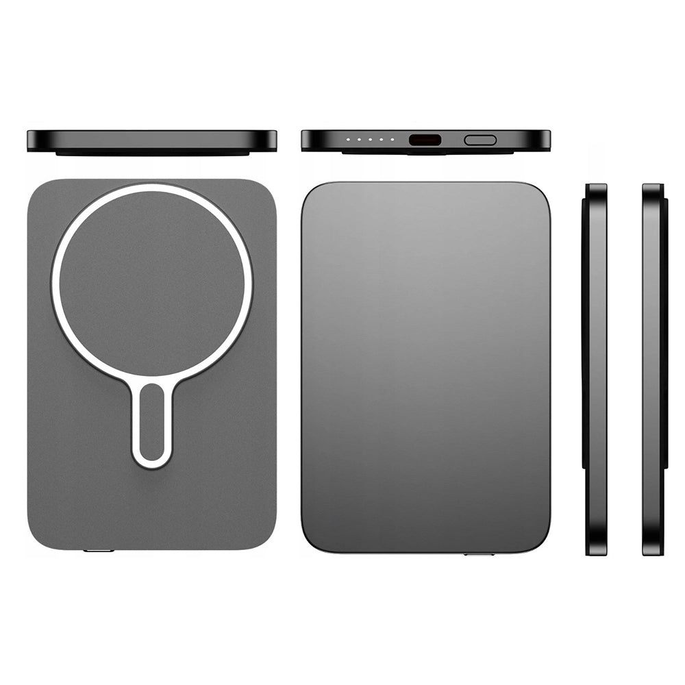 Langaton Ulkoinen Akku 3MK MagSnap Go, 5000mAh, 20W, PD + FQI, 1 x QI - 1 x USB-C, Harmaa