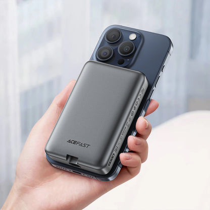 Langaton ulkoinen akku Acefast M10, 10000mAh, 30W, PD + FQI, 1 x QI - 2 x USB-C, Musta
