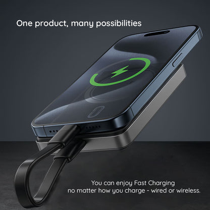 Acefast M12 Wireless External Battery, 10000mAh, 20W, PD + FQI, 1 x QI - 1 x USB-C, Black