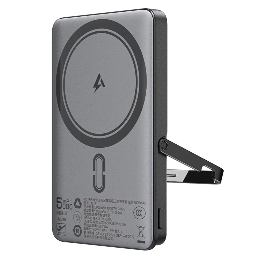 Langaton ulkoinen akku Acefast M16, 5000mAh, 18W, PD + FQI, 1 x QI - 1 x USB-C, Musta