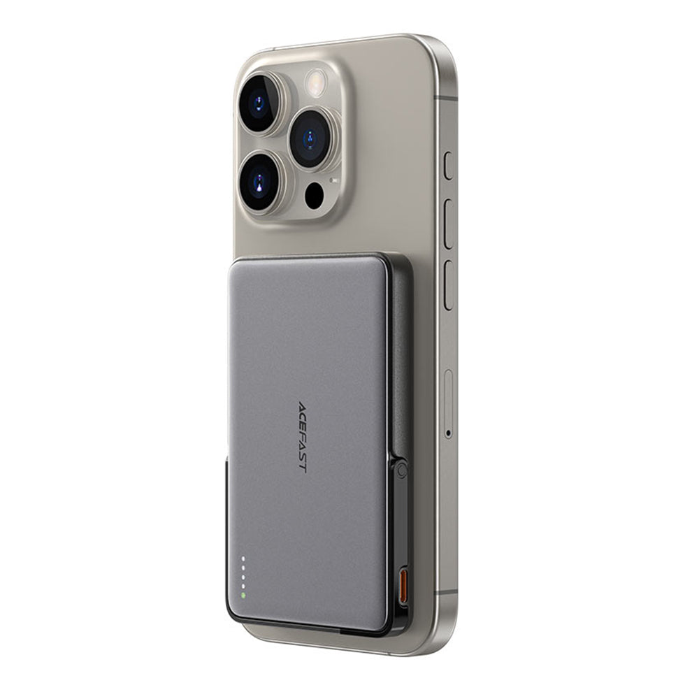 Langaton ulkoinen akku Acefast M16, 5000mAh, 18W, PD + FQI, 1 x QI - 1 x USB-C, Musta